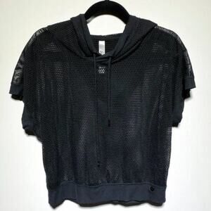 Lorna Jane Womens Black Leather Trim Knit Hooded Sweater‎ Size XS
